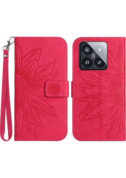 Xiaomi 14 Pro Deri Kılıfı Için Ter Strap-Rose ile Cilt Touch Telefon Cüzdan Kapağı (Yurt Dışından)