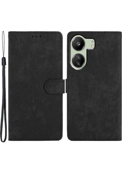Xiaomi Redmi 13C 4g/poco C65 4g Cep Telefon Kılıfı Cilt Deri Deri Deri Flip Stand Cover-Black (Yurt Dışından)