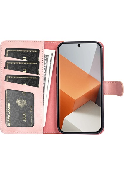 Xiaomi Redmi Için Note 13 Pro+ 5g Case Folio Flip Pu Deri Deri Cüzdan Telefon Kapak Pembe (Yurt Dışından)