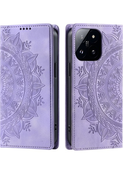 Xiaomi 14 Pro Case Baskılı Mandala Çiçek Deri Telefon Kapak Morası (Yurt Dışından)