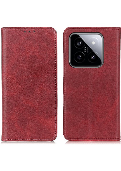 Xiaomi 14 Pro Case Deri Deri Kapak Cüzdan Stand-Red (Yurt Dışından)