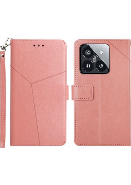 Xiaomi Için 14 Kılıf Stand ve Cüzdan-Pembe ile Basılmış Deri Telefon Kapağı (Yurt Dışından)