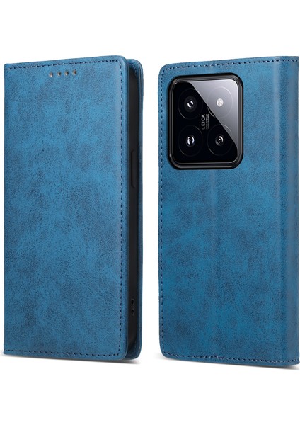 Xiaomi 14 Pro Telefon Kılıfı Rfıd Engelleme Cüzdan Pu Deri Cep Telefon Kapağı Kabuk-Mavi (Yurt Dışından)