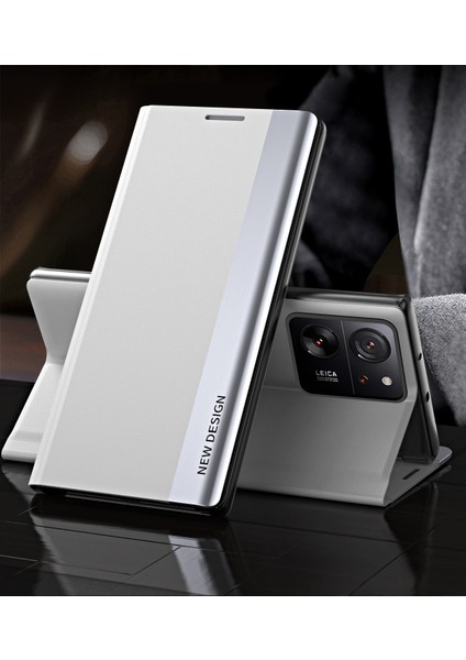 Xiaomi 13T/13T Pro/redmi K60 Ultra Deri Kılıf Elektraplatma Standı Telefon Kapak-Beyaz (Yurt Dışından)