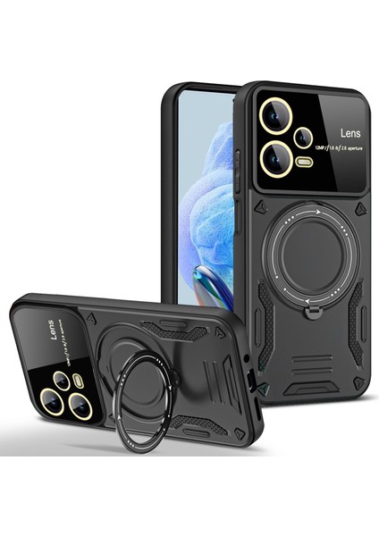 Xiaomi Redmi Için Note 12 Pro 4g Geri Dönen Dönen Kickstand Pc+Tpu Telefon Kapağı Magsafe-Black ile Uyumlu (Yurt Dışından)