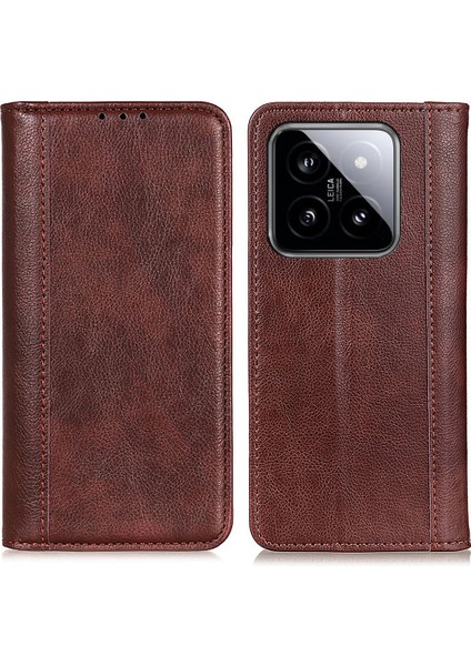 Xiaomi Için 14 Case Litchi Doku Deri Deri Kapak Cüzdan Stand-Brown (Yurt Dışından)