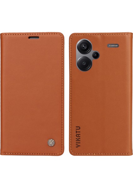Xiaomi Redmi Için Note 13 Pro+ Durum Manyetik Kapanış Deri Telefon Kapak-Kahverengi (Yurt Dışından)