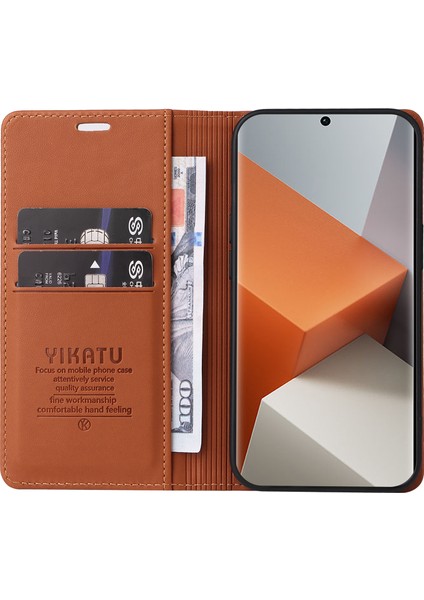 Xiaomi Redmi Için Note 13 Pro+ Durum Manyetik Kapanış Deri Telefon Kapak-Kahverengi (Yurt Dışından) fiyatları