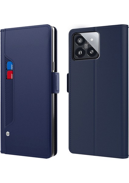 Xiaomi 14 Pro Vaka Magnetic Shockproof Pu Deri Telefon Stand Kapak Blue (Yurt Dışından)