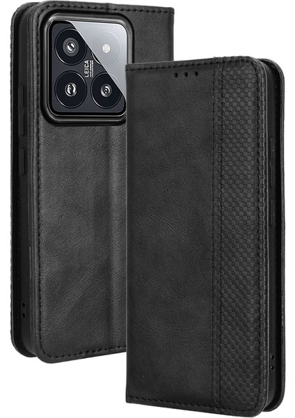 Xiaomi Için 14 Case Manyetik Otomatik Kapanış Retro Deri Telefon Kapak Black (Yurt Dışından)