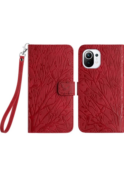 Xiaomi Için 11 Lite 5g Ne/mı 11 Lite 5g/mi 11 Lite 4g Case Stand Manyetik Deri Cep Telefonu Kapak-Kırmızı (Yurt Dışından)