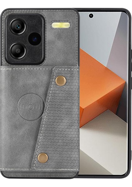 Xiaomi Redmi Için Note 13 Pro+ Case Kickstand Deri Kaplamalı Tpu Telefon Kapağı Kart Tutucu Grey (Yurt Dışından)