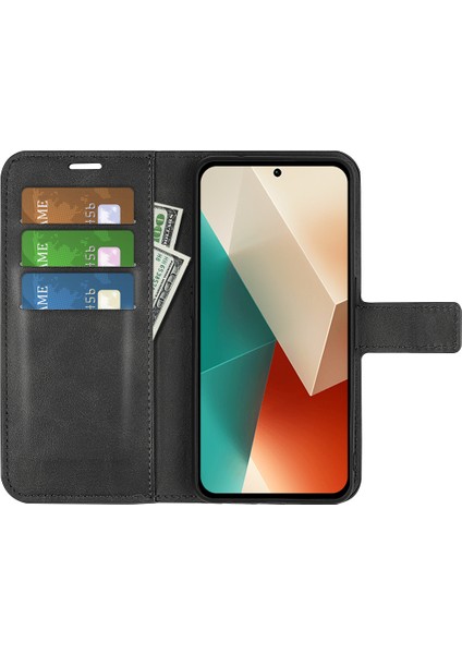Xiaomi Redmi Için Telefon Kapağı Not 13 5g (Çin) Vaka Stand Pu Deri Buzağı Dokusu Telefon Kabuğu Cüzdan-Black (Yurt Dışından)
