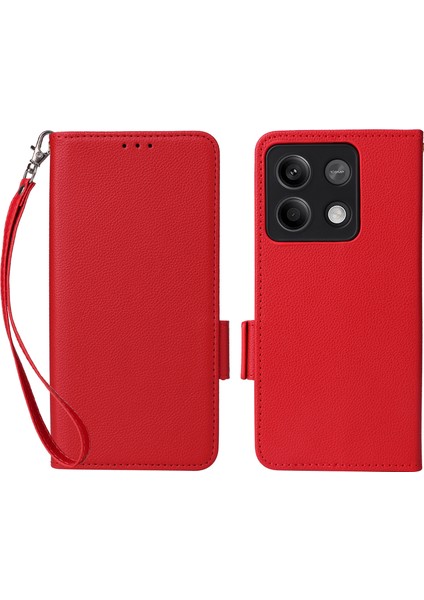 Xiaomi Için Redmi Note 13 5g Kapak Deri Cüzdan Stand Cep Telefon Kılıfı Strap-Red ile (Yurt Dışından)