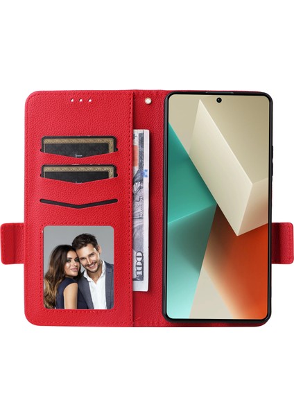 Xiaomi Için Redmi Note 13 5g Kapak Deri Cüzdan Stand Cep Telefon Kılıfı Strap-Red ile (Yurt Dışından)