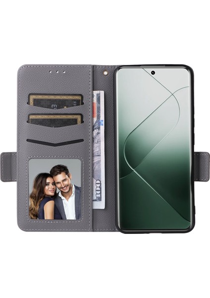 Xiaomi 14 Pro Cüzdan Telefon Kasası Manyetik Litchi Doku Pu Deri Deri Telefon Kapağı Strap-Grey (Yurt Dışından) fiyatları