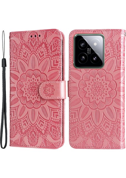 Xiaomi Için 14 Vaka Standı Cüzdan Şok Geçirmez Pu Deri Akıllı Telefon Kapak-Pembe (Yurt Dışından)