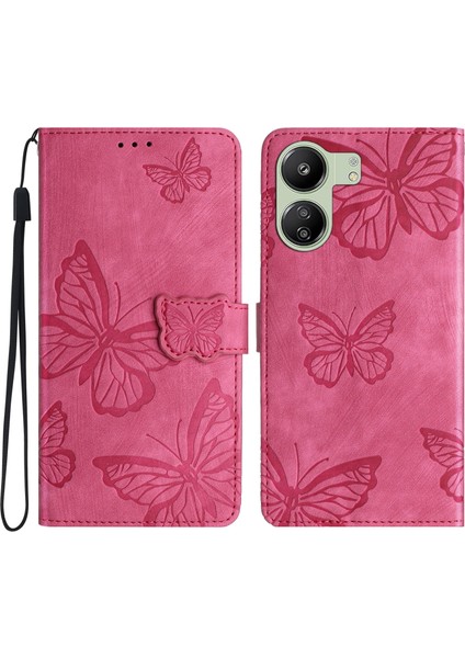 Xiaomi Redmi 13C 4g/poco C65 4g Case Butterfly Baskılı Cilt Touch Telefon Kapak-Rose (Yurt Dışından)
