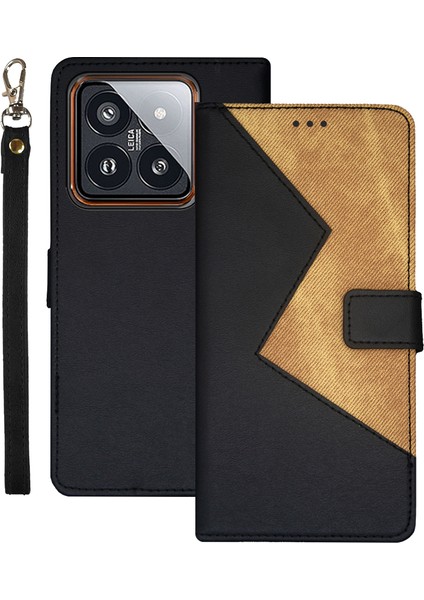 Xiaomi 14 Pu Deri Kılıf Manyetik Kapatma Kartı Tutucu Telefon Kapak Black (Yurt Dışından)