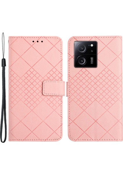 Xiaomi 13T/13T Pro/redmi K60 Ultra Case Pu Deri Rhombus Desen Stand Akıllı Telefon Kapak Pembe (Yurt Dışından)