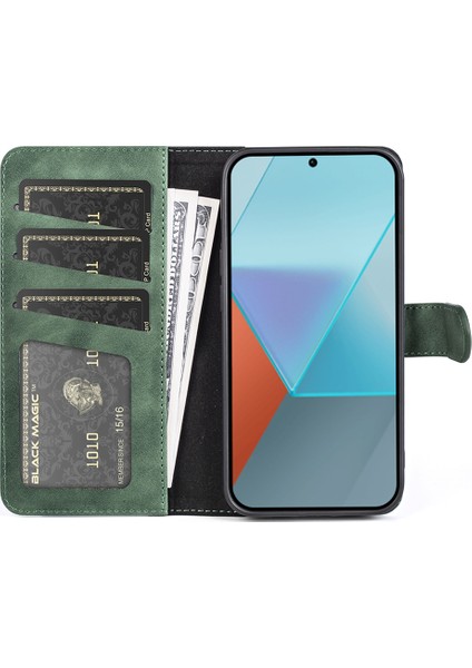Xiaomi Redmi Için Note 13 Pro 5g Kasa Tamamen Sarılmış Pu Deri Cüzdan Telefon Kapak Yeşili (Yurt Dışından)