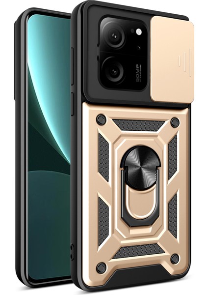 Xiaomi Redmi K60 ULTRA/13T/13T Pro Case Pc + Tpu Kickstand Telefon Kapağı + Slayt Lens Koruma-Altın (Yurt Dışından)