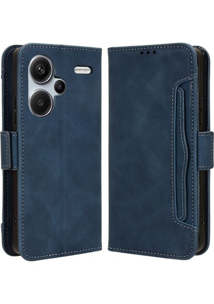 Xiaomi Redmi Için Note 13 Pro+ Çizgi Anti-Çizelge Telefon Kabuğu Deri Kılıf Cüzdan Stand Telefon Kapak Mavisi (Yurt Dışından)