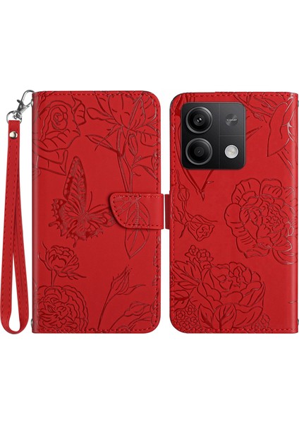 Xiaomi Için Redmi Note 13 4g Kılıf Derisi Baskılı Telefon Cüzdan Kapağı El Strap-Red ile (Yurt Dışından)