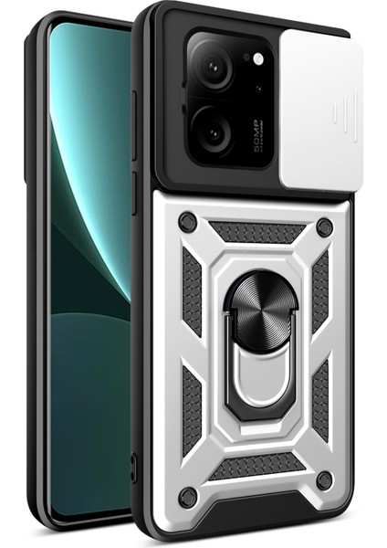 Xiaomi Redmi K60 ULTRA/13T/13T Pro Case Pc + Tpu Kickstand Telefon Kapağı + Slayt Lens Koruma Silver (Yurt Dışından)