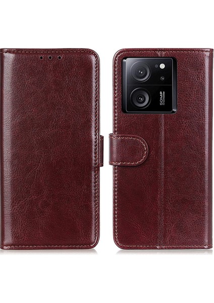 Xiaomi Için Redmi K60 ULTRA/13T/13T Pro Case Cüzdan Çılgın At Dokusu Şok Geçirmez Stand Deri Telefon Kapak-Kahverengi (Yurt Dışından)