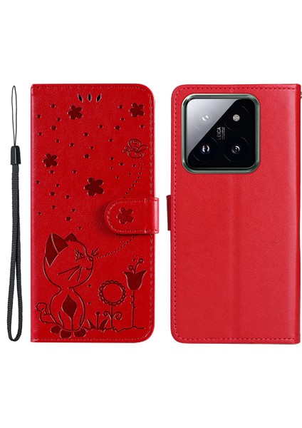 Xiaomi 14 Pro Case Pu Deri+Tpu Manyetik Toka Telefon Kapak-Kırmızı (Yurt Dışından)