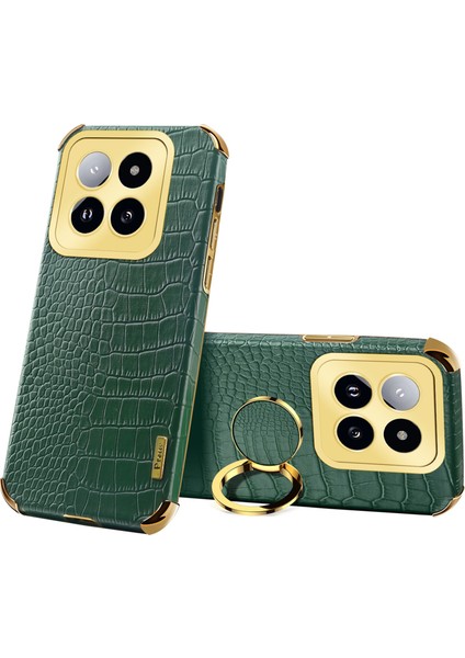 Xiaomi 14 Pro Case Timsah Doku Deri+Tpu Telefon Kapağı Ring Kickstand-Green (Yurt Dışından)