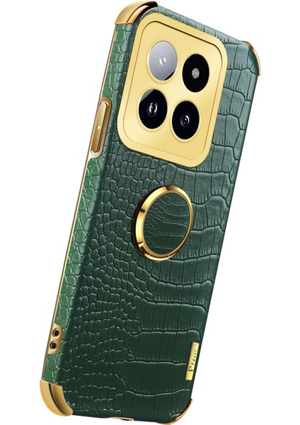Xiaomi 14 Pro Case Timsah Doku Deri+Tpu Telefon Kapağı Ring Kickstand-Green (Yurt Dışından) fiyatları
