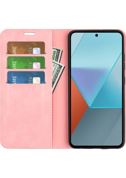 Xiaomi Redmi Için Note 13 Pro 5g Kasa Flip Pu Deri Deri Touch Telefon Kapak Pembe (Yurt Dışından)
