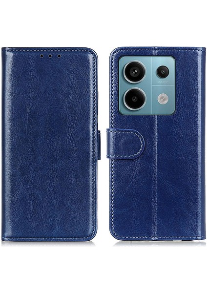 Xiaomi Için Redmi Note 13 Pro 5g Cep Telefon Kılıfları Çılgın At Dokusu Pu Deri Kapak Mavisi (Yurt Dışından)