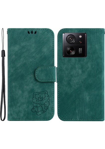 Xiaomi Redmi K60 ULTRA/13T/13T Pro Case Lovely Tiger Dracrint Cep Telefonu Deri Kapak Yeşil (Yurt Dışından)