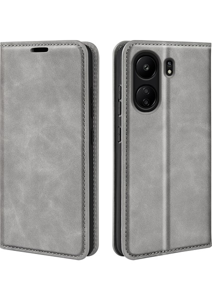 Xiaomi Redmi Için 13C 4g/poco C65 4g Kasa Deri Manyetik Cilt Touch Akıllı Telefon Kapak Grey (Yurt Dışından)