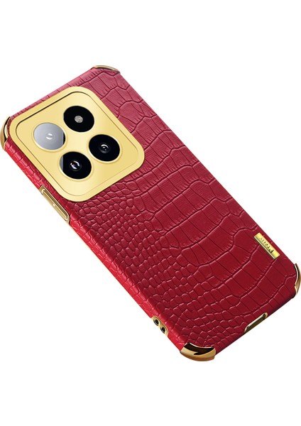 Xiaomi 14 Pro Case 6d Elektrokaplatma Deri+Tpu Anti-Drop Telefon Kapak Kırmızısı (Yurt Dışından)