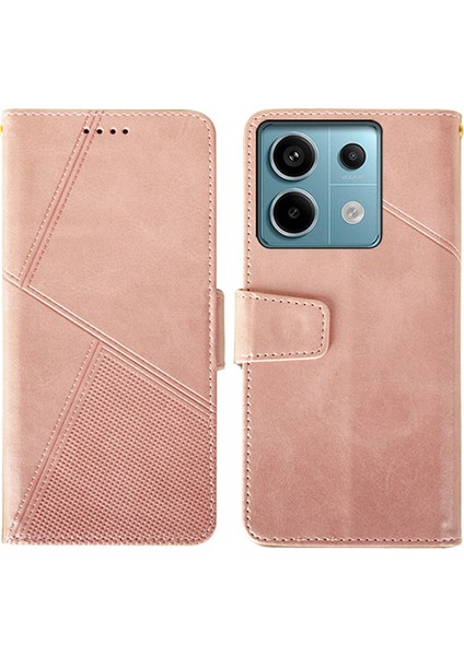 Xiaomi Redmi Için Note 13 Pro 5g Pu Deri Cüzdan Kılıf Buzağı Dokusu Flip Telefon Kapak Pembe (Yurt Dışından)