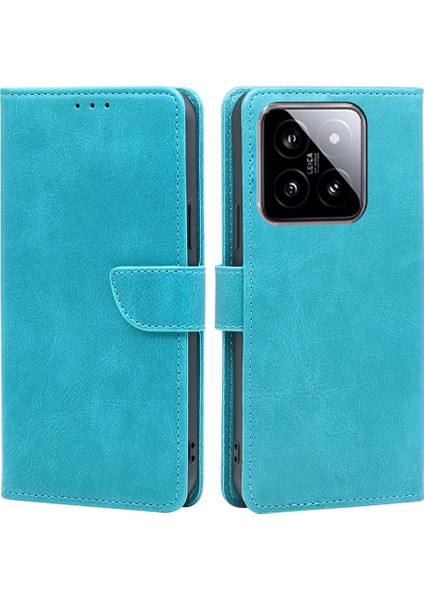 Xiaomi Için 14 Vaka Manyetik Toka Anti-Çizik Buzağı Dokusu Pu Deri Telefon Kapak Bebek Mavi (Yurt Dışından)