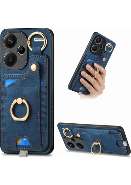 Xiaomi Redmi Için Note 13 Pro+ 5g Kart Kart Tutucu Retro Deri Arka Kapak Yüzüğü Kickstand-Mavi (Yurt Dışından)