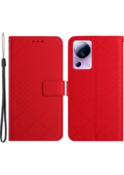 Xiaomi 13 Lite/civi 2 5g Case Case Rhombus Baskalı Cüzdan Stand Telefon Kapak-Kırmızı (Yurt Dışından)