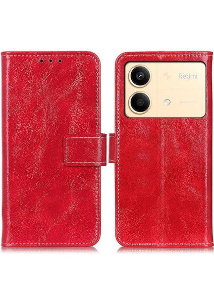 Xiaomi Redmi Için Note 13R Pro 5g Manyetik Kasa Çılgın At Dokusu Vintage Stand Kapak-Kırmızı (Yurt Dışından)