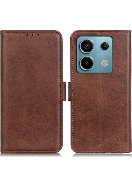 Xiaomi Redmi Için Note 13 Pro 5g Cep Telefonu Kılıfı Manyetik Toka Deri Deri Stand Kapak-Kahverengi (Yurt Dışından)