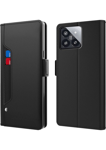 Xiaomi 14 Pro Vaka Magnetic Shockproof Pu Deri Telefon Stand Kapağı Black (Yurt Dışından)