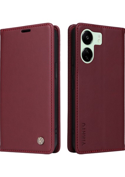 Xiaomi Redmi Için 13C 4g/poco C65 4g Kasa Kahve Çizelge Karşıtı Deri Flip Stand Telefon Kapak Kırmızısı (Yurt Dışından)