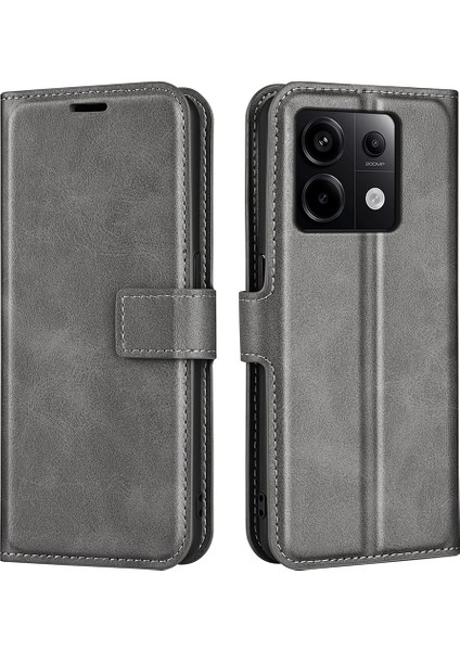 Xiaomi Redmi Için Note 13 Pro 5g Case Balf Dokusu Pu Deri Telefon Stand Kapak-Grey (Yurt Dışından)
