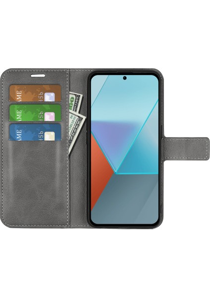 Xiaomi Redmi Için Note 13 Pro 5g Case Balf Dokusu Pu Deri Telefon Stand Kapak-Grey (Yurt Dışından)