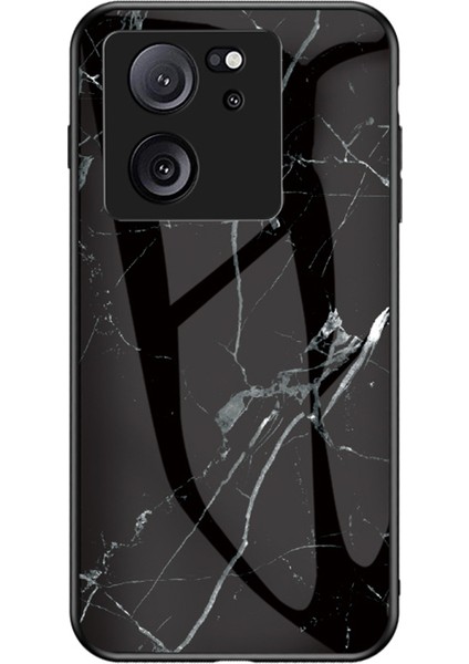 Xiaomi 13T/13T Pro/redmi K60 Ultra Kapak Mermer Desen Pc+Tpu+Temperli Cam Cep Telefonu Kabuk Kara Mermer (Yurt Dışından)