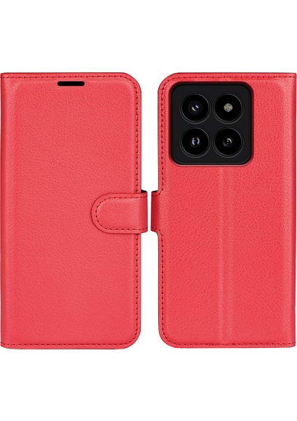 Xiaomi 14 Pro Case Litchi Doku Doku Kıta Karşıtı Cüzdan Deri Kapak Kırmızısı (Yurt Dışından)